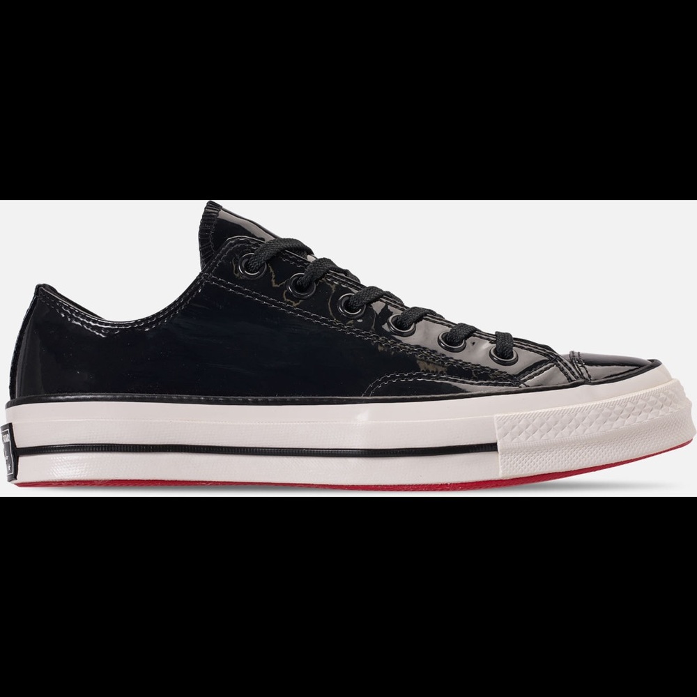 Shiny Black Red Bottom Converse Chuck Taylor Shoes